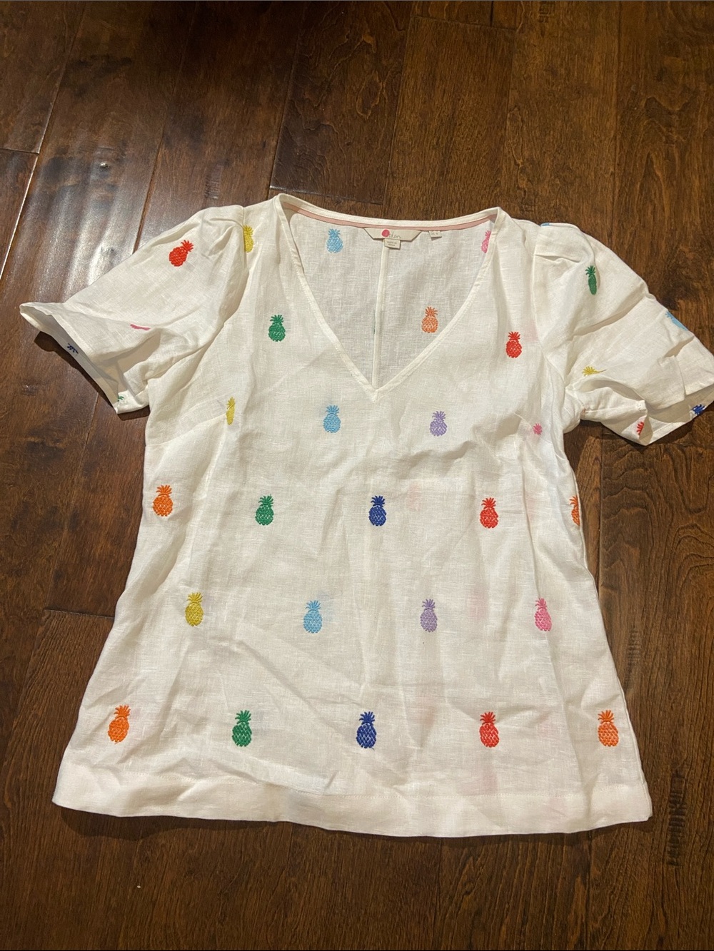Mini Boden Heidi Top-White Pineapple Embroidery SZ 6 white multicolor
